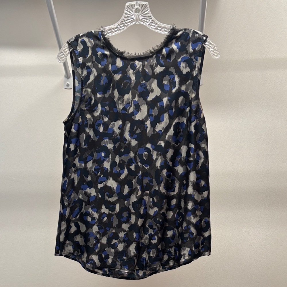 Theory Blue and Black Patterned Blouse